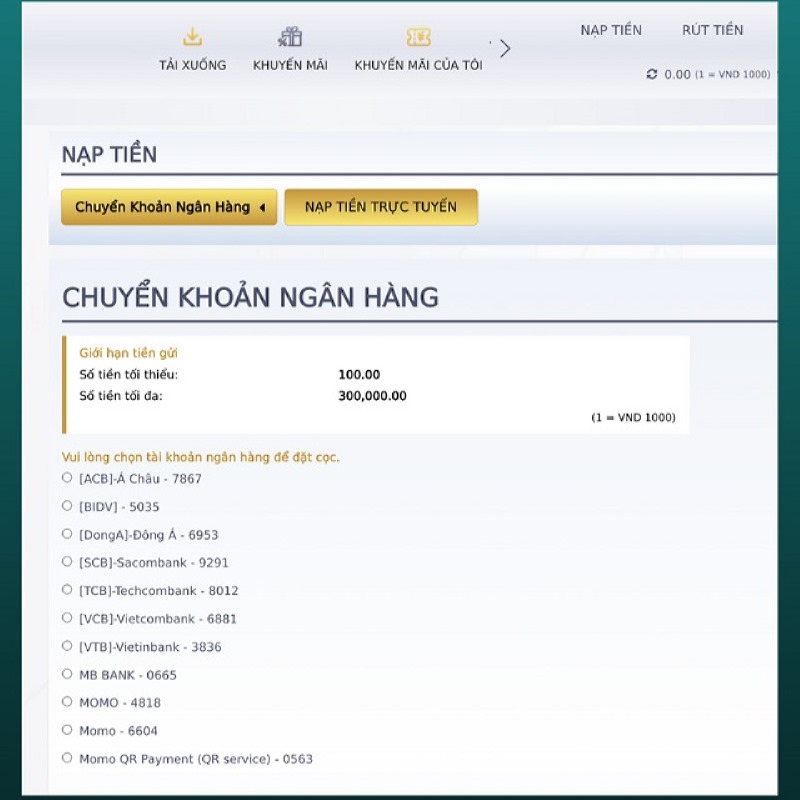 Hướng dẫn nạp tiền Vuabai9 chi tiết nhất và đơn giản nhất 1 Các Bước Nạp Tiền Vuabai9 Bằng Cách Chuyển Khoản
